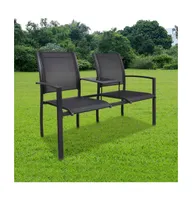 2 Seater Patio Bench 51.6" Steel and Textilene Black