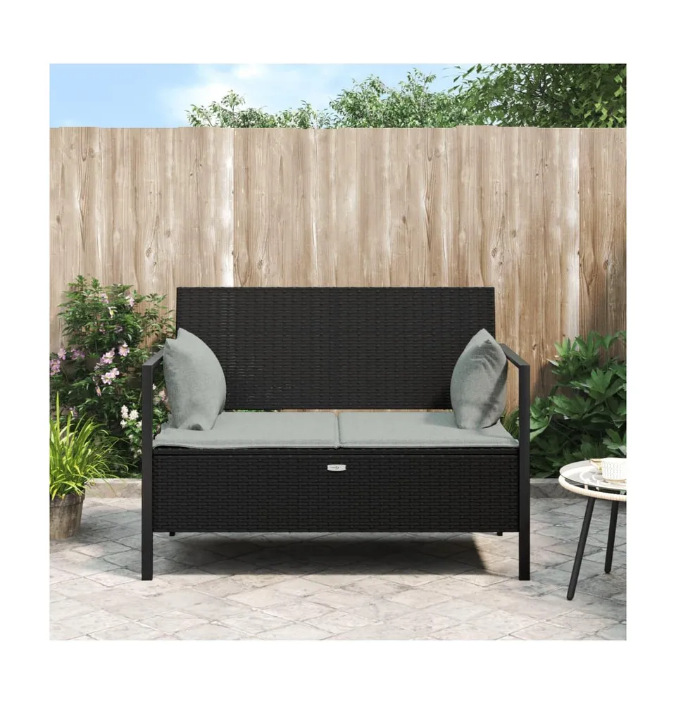 2-Seater Patio Bench with Cushions Poly Rattan