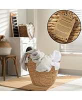 Casafield Large Laundry Boat Basket with Handles - Espresso, Woven Water Hyacinth Storage Tote for Blankets, Bathroom, Bedroom, Living Room