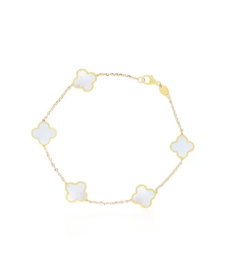 The Lovery Small Mother of Pearl Clover Bracelet 14K Gold