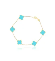 The Lovery Small Turquoise Clover Bracelet 14K Gold