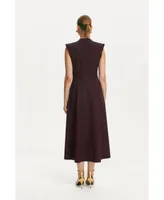 Women's Double-Breasted Shoulder Pad Midi Dress