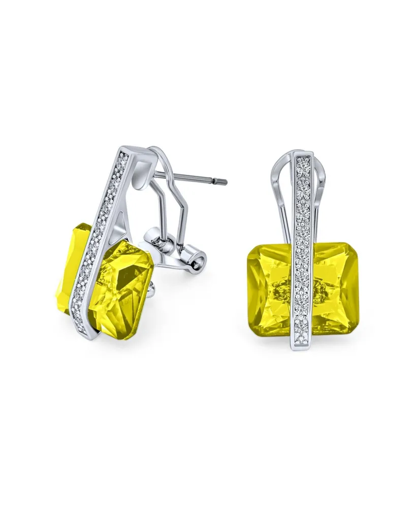 Bling Jewelry Art Deco Style Square Cubic Zirconia Rectangle Emerald Cut Cz Drop Earrings Rhodium Plated Omega Back