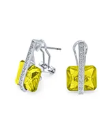 Bling Jewelry Art Deco Style Square Cubic Zirconia Rectangle Emerald Cut Cz Drop Earrings Rhodium Plated Omega Back