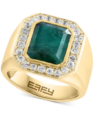 Effy Emerald (5-1/2 ct. t.w.) & White Sapphire (3/4 ct. t.w.) Halo Ring in 14k Gold-Plated Sterling Silver