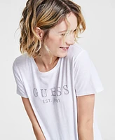 Guess Women's 1981 Crystal Logo Cotton T-Shirt