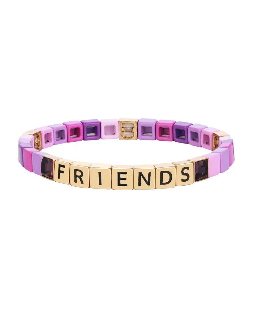 Unwritten Women's Purple Crystal and Enamel Friends Stretch Bracelet