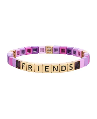 Unwritten Women's Purple Crystal and Enamel Friends Stretch Bracelet