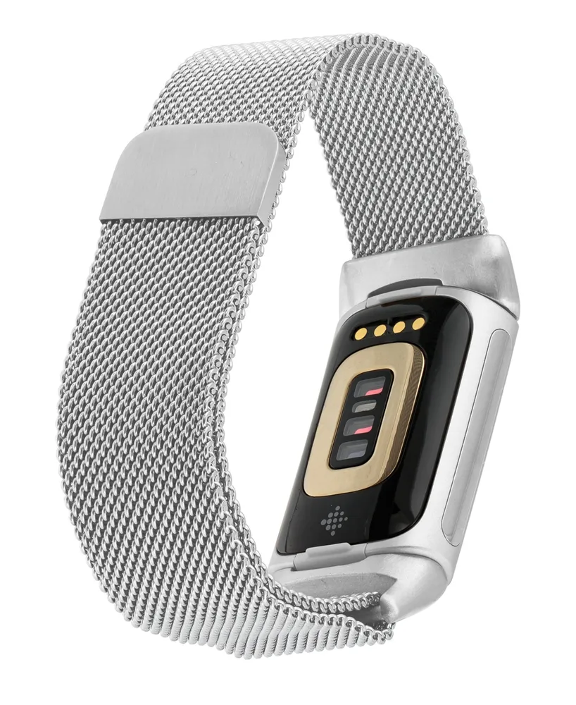 WITHit Unisex Silver-Tone Stainless Steel Mesh Band Compatible with Fitbit Charge 5 and 6 - Silver