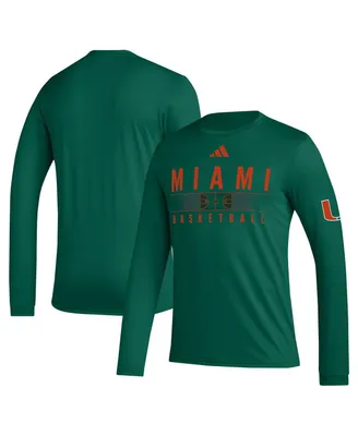 Men's adidas Green Miami Hurricanes Practice Basketball Pregame Aeroready Long Sleeve T-shirt