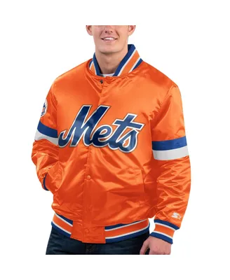 Men's Starter Orange Distressed New York Mets Home Game Satin Full-Snap Varsity Jacket