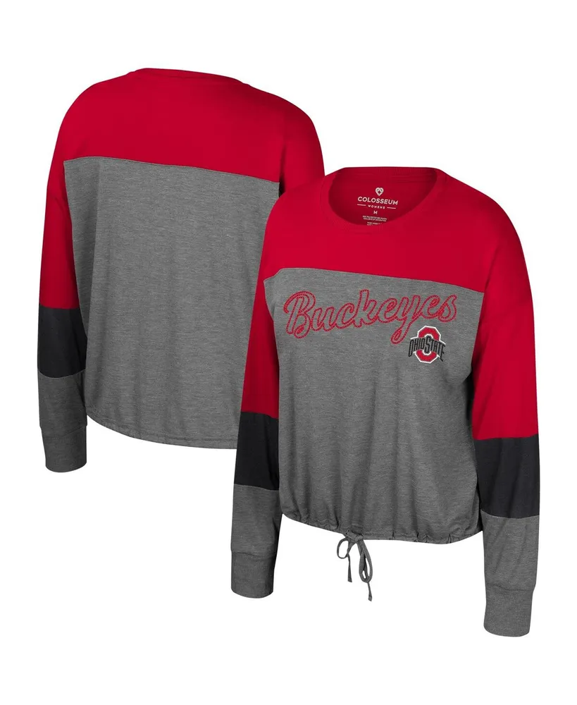 Women's Colosseum Gray Ohio State Buckeyes Twinkle Lights Tie Front Long Sleeve T-shirt