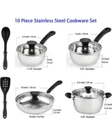 Cook N Home Pots and Pans Set Induction Kitchen Cookware Set Basics Stainless Steel 10-Piece Cooking Set, Silver