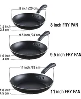 Cook N Home Basics Nonstick Saute Skillet Fry Pan 3-Piece Set, 8 inch/9.5-Inch/11-inch, Black