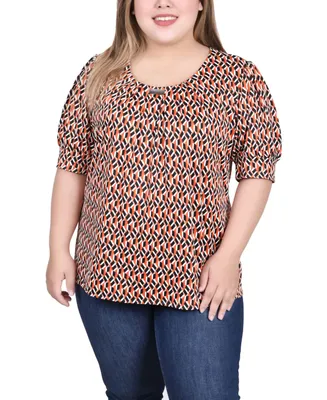 Ny Collection Plus Size Short Sleeve Balloon Sleeve Top with Hardware