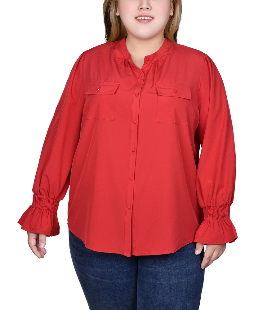 Ny Collection Plus Size Long Sleeve Y Neck Blouse