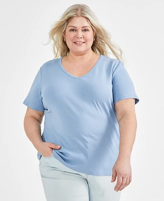 Style & Co Plus Short-Sleeve V-Neck Top, Created for Macy's