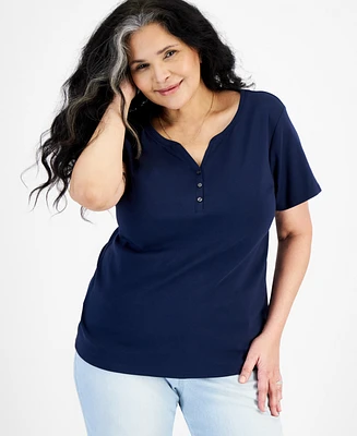 Style & Co Plus Short-Sleeve Henley Top, Exclusively at Macy's