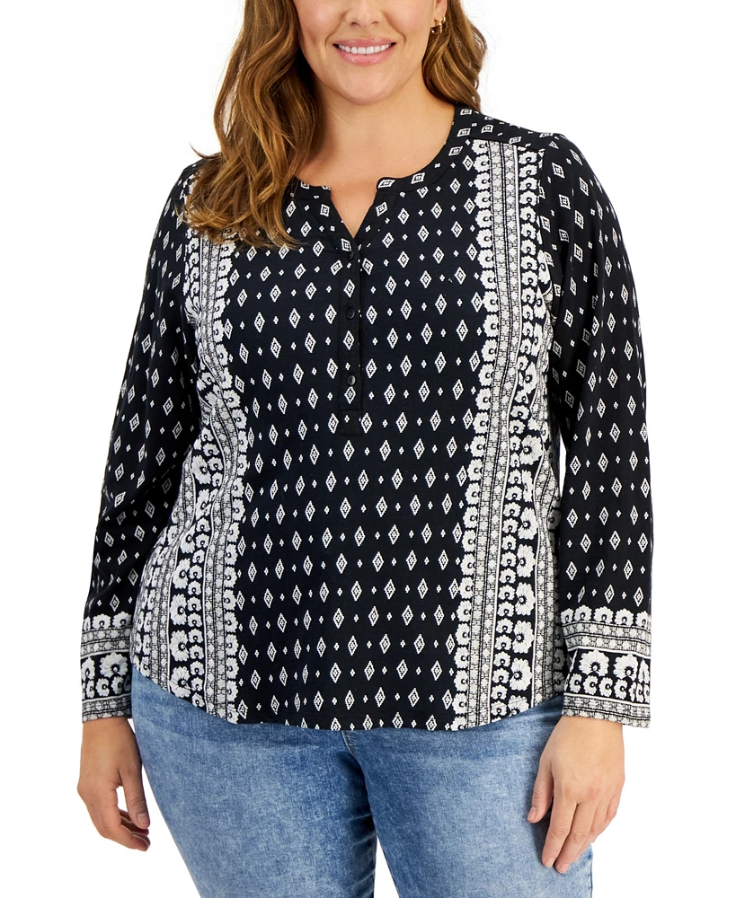 Style & Co Plus Printed Split-Neck Top