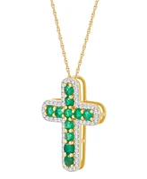 Emerald (5/8 ct. t.w.) & Diamond (1/5 Cross 18" Pendant Necklace 14k Gold (Also Ruby Sapphire)