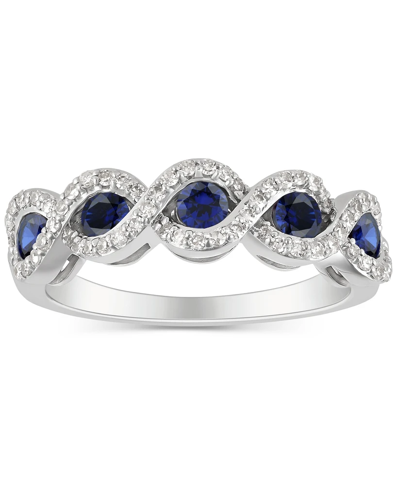 Emerald (5/8 ct. t.w.) & Diamond (1/4 ct. t.w.) Infinity Ring in 14k White Gold (Also in Ruby & Sapphire)