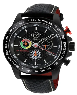 GV2 by Gevril Men's Scuderia Black Leather Watch 45mm