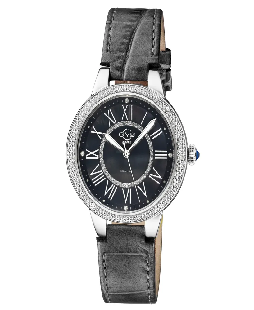 GV2 by Gevril Women's Astor Ii Black Leather Watch 38mm