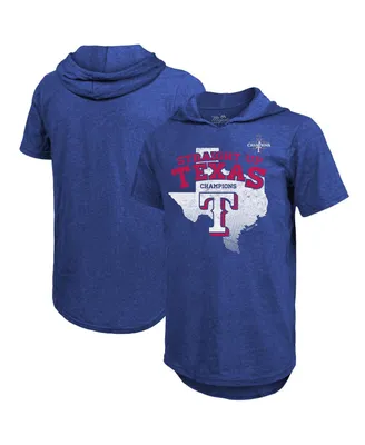 Men's Majestic Threads Royal Texas Rangers 2023 World Series Champions Tri-Blend Hoodie T-shirt