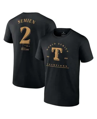 Men's Fanatics Marcus Semien Black Texas Rangers 2023 World Series Champions Name and Number T-shirt