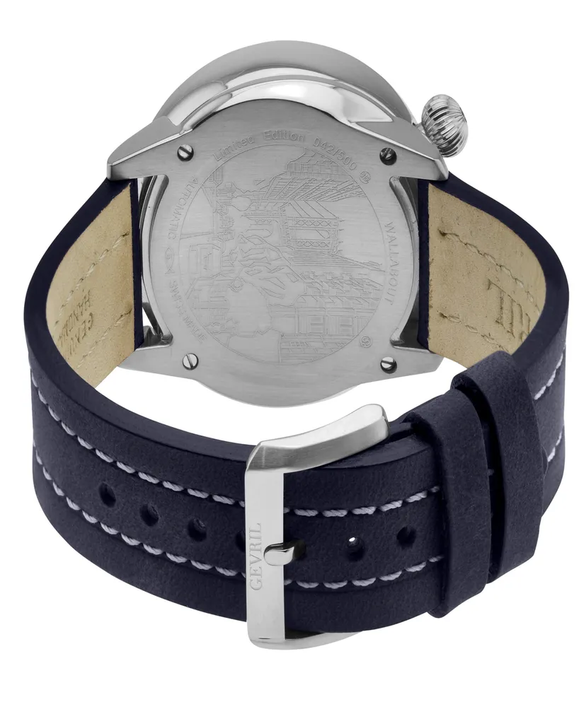Gevril Men's Wallabout Navy Blue Leather Watch 44mm
