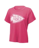 Women's Majestic Threads Patrick Mahomes Pink Distressed Kansas City Chiefs Name and Number T-shirt