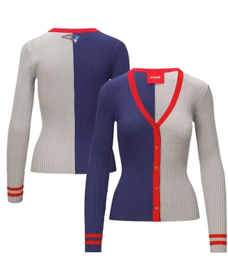 Women's Staud Navy, Gray New England Patriots Cargo Sweater