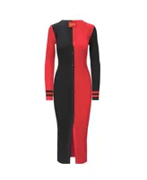 Women's Staud Black, Red Atlanta Falcons Shoko Knit Button-Up Sweater Dress