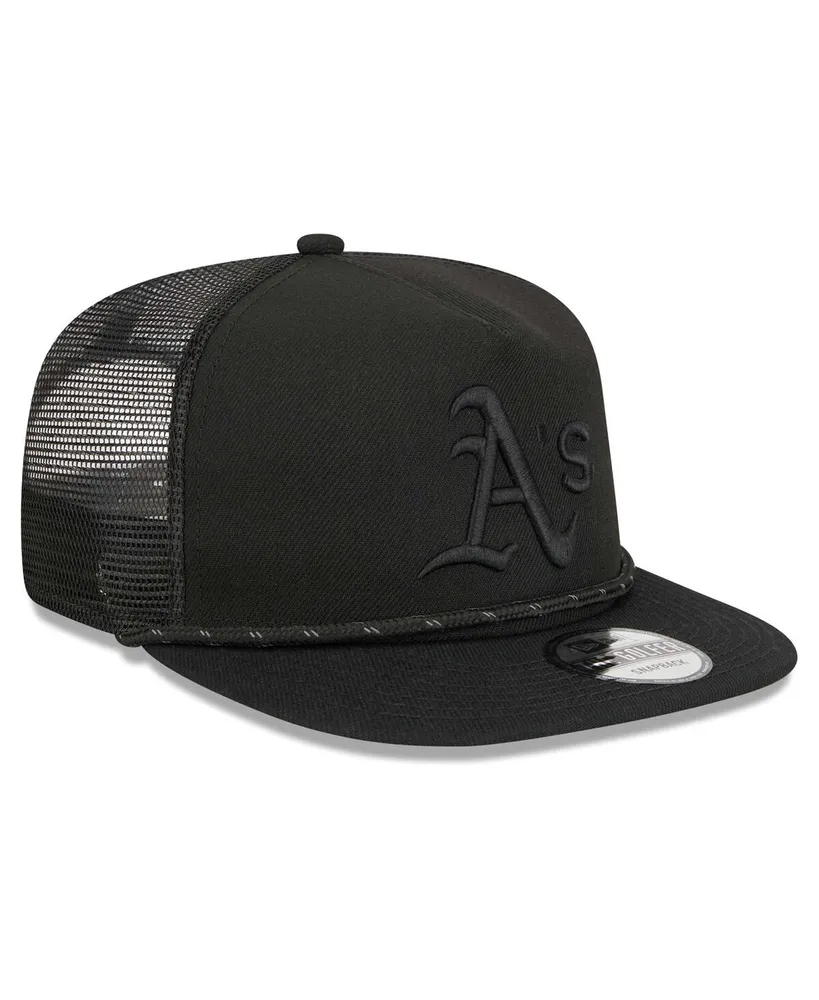 Men's New Era Oakland Athletics Black on Black Meshback Golfer Snapback Hat