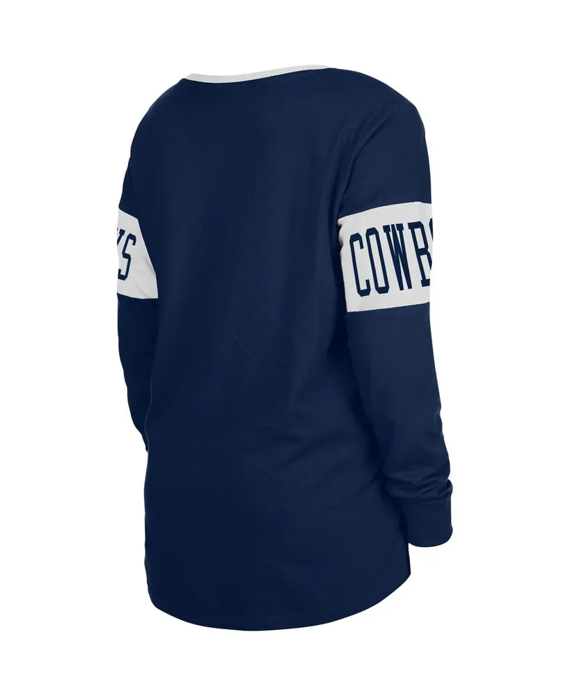 Women's New Era Navy Dallas Cowboys Lace-Up Notch Neck Long Sleeve T-shirt