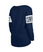 Women's New Era Navy Dallas Cowboys Lace-Up Notch Neck Long Sleeve T-shirt