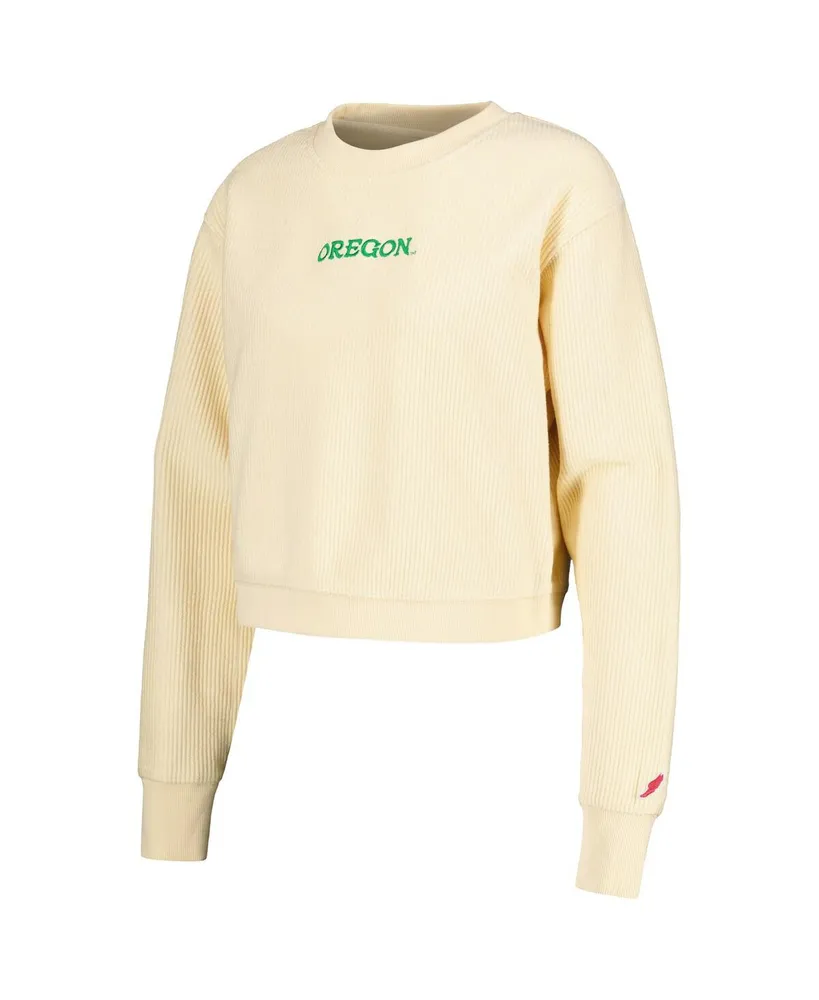 Women's League Collegiate Wear Cream Oregon Ducks Timber Cropped Pullover Sweatshirt