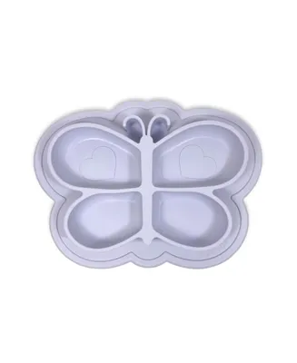 Kushies Silicone Divided Suction Plate, Unbreakable, Microwave Safe, Purple Butterfly