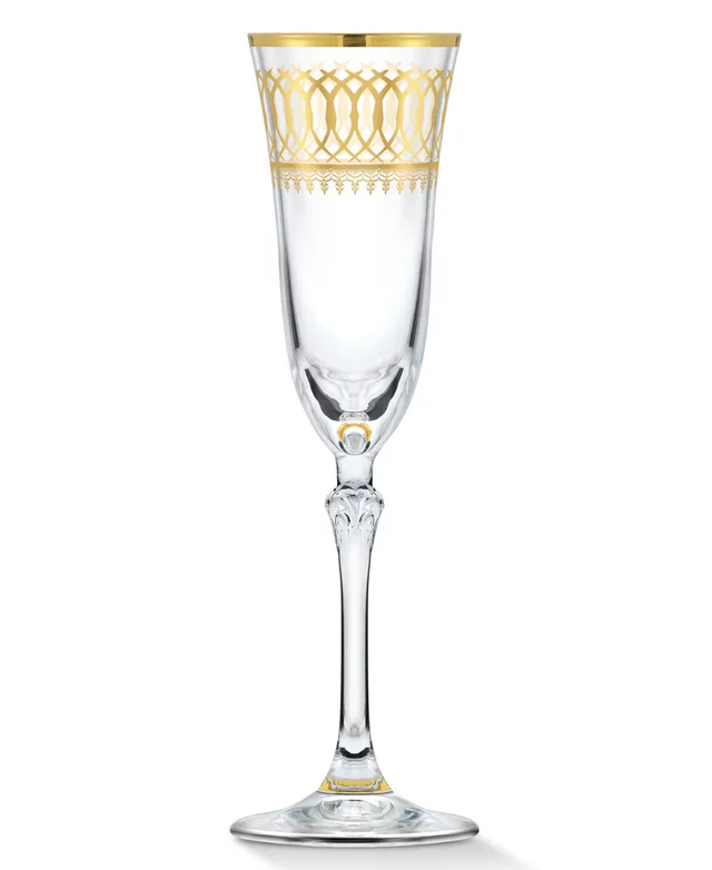 Lorren Home Trends Gold Embellished Champagne Flutes with Gold Rings, Set of 4