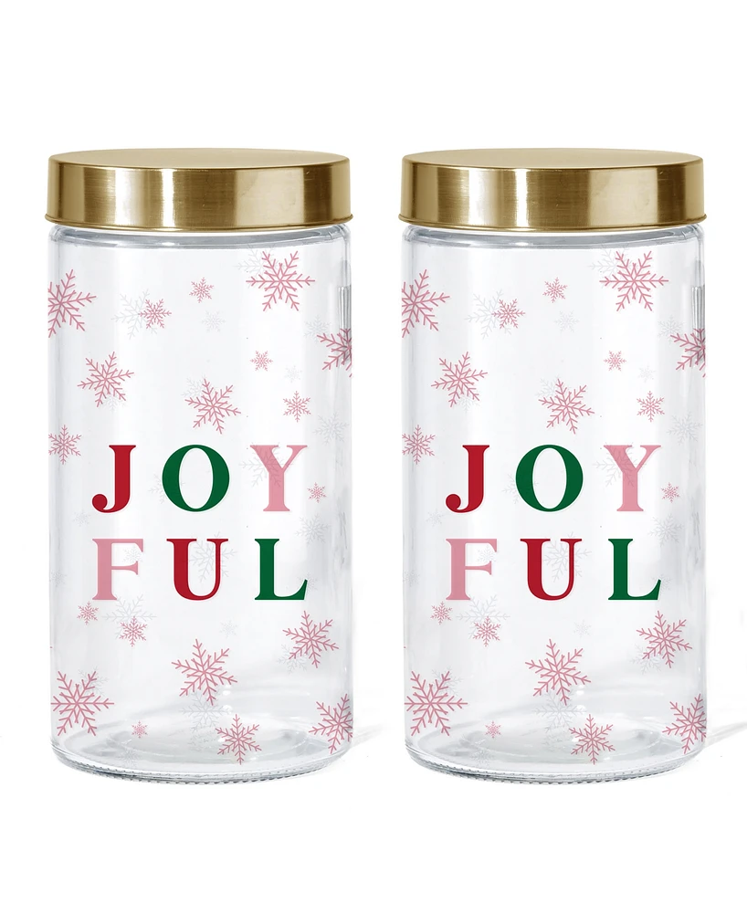 Style Setter Joyful Pink Snowflakes Glass Jar, 60 oz