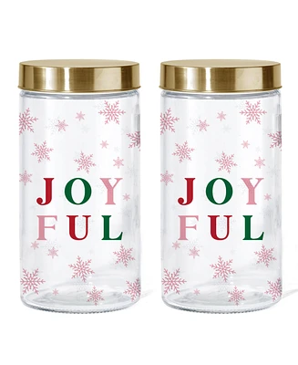 Style Setter Joyful Pink Snowflakes Glass Jar, 60 oz