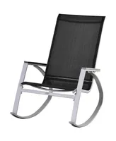 Outsunny Outdoor Modern Front Porch Patio Rocking Sling Chair - Black / Silver