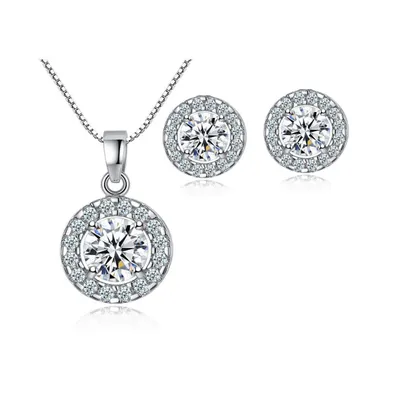 Cubic Zirconia Necklace Set with Cubic Zirconia Halo Earring Settings