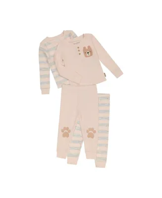 Toddler Girls 4-Piece Mix n Match Long Sleeve Top and Jogger Pants Waffle Pajama Set