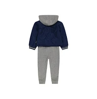 Infant Boys 3 Piece Outfit Set with Quilted Puffer Jacket with Hood, Long Sleeve Graphic Top, and Jogger Pants