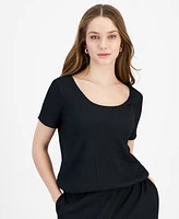 Bar Iii Petite Textured Short Sleeve Scoop Neck Top, Created for Macy's