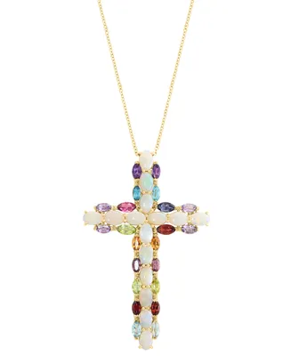Effy Opal (5 ct. t.w.) & Multi-Gemstone (4-5/8 ct. t.w.) 18" Cross Pendant Necklace in 14k Gold