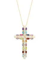 Effy Opal (5 ct. t.w.) & Multi-Gemstone (4-5/8 ct. t.w.) 18" Cross Pendant Necklace in 14k Gold