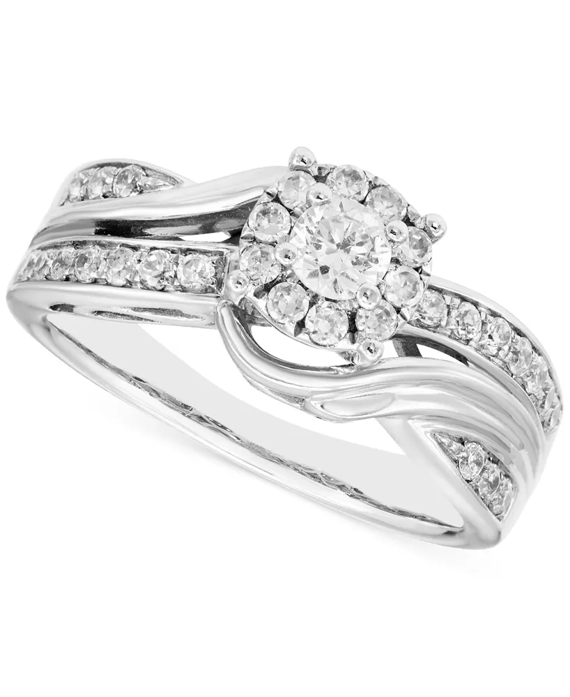 Diamond Halo Twist Engagement Ring (1/2 ct. t.w.) in 14k White Gold