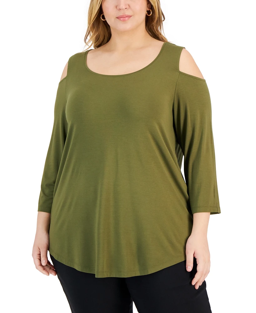 Jm Collection Plus 3/4-Sleeve Cold-Shoulder Top